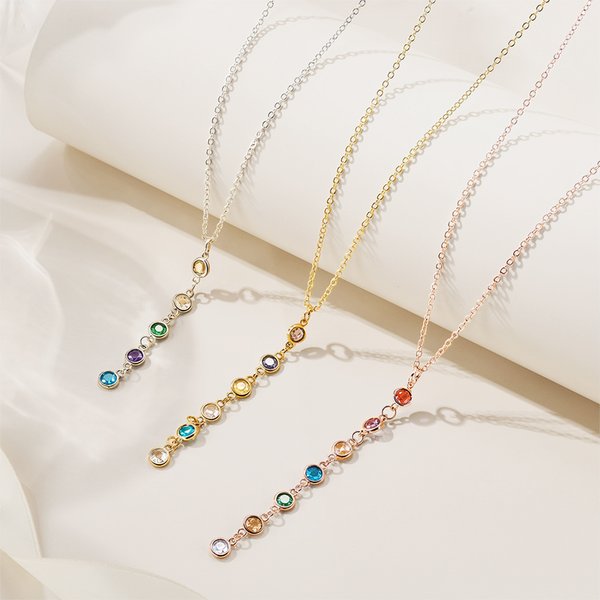 Personalised 1-8 Birthstones Family Necklace Minimalist Jewellery Anniversary Birthday Gift for Women