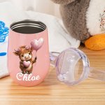 Spersonalizowany kubek niekapek Cute Highland Cow 10 uncji z pokrywką i uchwytem Urodzinowy prezent pod prysznic dla małych dzieci