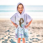 Personalized Fantasy Mermaid Soft Hooded Beach Towel with Name Summer Vacation Travel Beach Party Accessory Birthday Gift for Girls