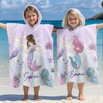 Personalized Fantasy Mermaid Soft Hooded Beach Towel with Name Summer Vacation Travel Beach Party Accessory Birthday Gift for Girls