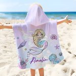 Personalized Fantasy Mermaid Soft Hooded Beach Towel with Name Summer Vacation Travel Beach Party Accessory Birthday Gift for Girls