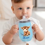 Spersonalizowany kubek niekapek Cute Highland Cow 10 uncji z pokrywką i uchwytem Urodzinowy prezent pod prysznic dla małych dzieci