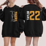 Personalised Multicolour Faux Glitter Football T-shirt Sweatshirt Hoodie with Name and Number Game Day Birthday Gift for Family