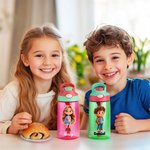 Personligt namn på söt tecknad karaktär 475 ml vattenflaska för barn med sugrör och spillsäkert lock födelsedagspresent till skolan för pojkar flickor