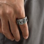 Personalized Sterling Silver Gothic Cathedral Vintage Marquise Birthstone Spinning Ring with Name Dainty Jewelry Anniversary Birthday Gift for Men