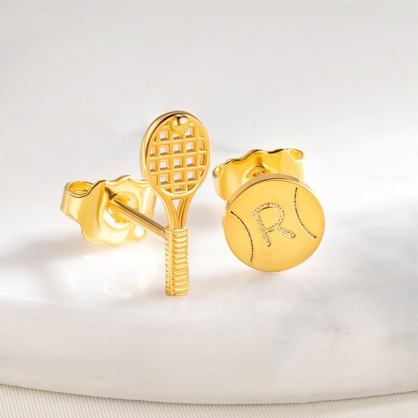Boucles d'oreilles personnalisées avec initiales gravées sur la raquette de tennis Cadeau d'équipe pour les jours de match pour les femmes