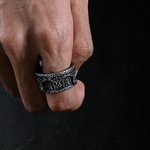 Personalized Sterling Silver Gothic Cathedral Vintage Marquise Birthstone Spinning Ring with Name Dainty Jewelry Anniversary Birthday Gift for Men