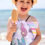 Personalisierte Adorable Mermaid Portable Drawstring Rucksack Tasche mit Namen täglichen Gebrauch Reisezubehör Geburtstag Geschenk für Mädchen