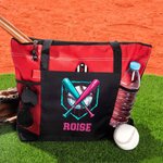Personalised Drip Baseball Large Oxford Tote Bag with Text and Mesh Pockets Sports Essential Game Day Gift for Baseball Players