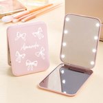Specchio da trucco compatto pieghevole a LED con fiocco personalizzato con nome Accessori da viaggio Regalo di compleanno per donne ragazze