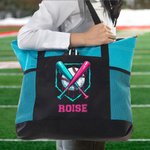 Personalised Drip Baseball Large Oxford Tote Bag with Text and Mesh Pockets Sports Essential Game Day Gift for Baseball Players