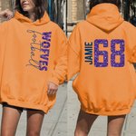 Personalised Multicolour Faux Glitter Football T-shirt Sweatshirt Hoodie with Name and Number Game Day Birthday Gift for Family