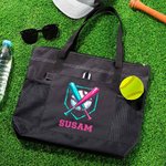 Personalised Drip Baseball Large Oxford Tote Bag with Text and Mesh Pockets Sports Essential Game Day Gift for Baseball Players