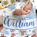 Oso Durmiente Personalizado Nube Luna Estrella Suave Manta con Nombre Decoración del Hogar Regalo de Cumpleaños para Adolescentes Niños