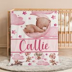 Oso Durmiente Personalizado Nube Luna Estrella Suave Manta con Nombre Decoración del Hogar Regalo de Cumpleaños para Adolescentes Niños