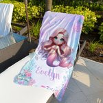 Personalized Cute 3D Cartoon Pink Fantasy Mermaid Quick Dry Oversized Beach Towel with Name Summer Vacation Birthday Gift for Girls Women