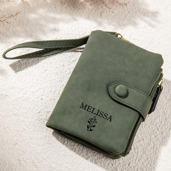 Portefeuille triple en cuir PU avec bracelet et porte-cartes Cadeau d'anniversaire pour femmes chrétiennes