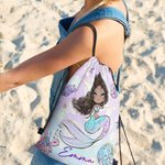Personalisierte Adorable Mermaid Portable Drawstring Rucksack Tasche mit Namen täglichen Gebrauch Reisezubehör Geburtstag Geschenk für Mädchen