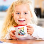 Tazza in smalto personalizzata da 355 ml con nome e iniziali bordo colorato a tema unicorno campeggio ritorno a scuola compleanno regalo per ragazzi