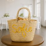 Sac à Cordon Personnalisé avec Nom Sac en Paille de Style Bohême Cadeau Voyage Anniversaire pour Femme