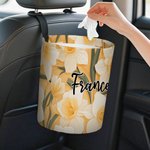 Personalised Birth Flower Portable Hanging Car Trash Can with Name Car Accessory Birthday Gift for Family Car Owner
