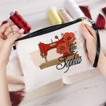 Personifierad symaskin för vintage-blommor Bärbar sminkväska med namn och handledsrem Födelsedagspresent för kvinnor som älskar att sy och pyssla