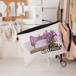 Personifierad symaskin för vintage-blommor Bärbar sminkväska med namn och handledsrem Födelsedagspresent för kvinnor som älskar att sy och pyssla