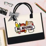 Borsa Tote grande personalizzata con pastello a mela e testo Regalo di compleanno per la festa dell'insegnante