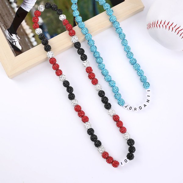 Personalised Sparkle Rhinestone Disco Ball Letter Beaded Necklace Sports Baseball Drip Accessories Birthday Team Girt for Baseball Lovers Players