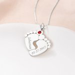 Personalized Baby Feet Pendant Birthstone Necklace with Engraved Text Birth Announcement Birthday Baby Shower Gift for Baby New Mom