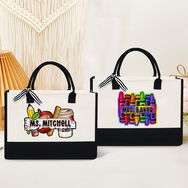 Borsa Tote grande personalizzata con pastello a mela e testo Regalo di compleanno per la festa dell'insegnante