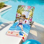 Gepersonaliseerde Tropische Planten Cartoonfiguur Extra Groot Sneldrogend Strandlaken met Naam Zomervakantie Verjaardagscadeau voor Vrouwen en Meisjes