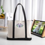 Personalized Embroidered Floral Pet Face Photo Waterproof Large Tote Bag with Name Travel Accessories Birthday Gift for Cat Dog Mom Women