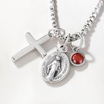 Personalizada Virgen María Cruz Collar con Piedra de Nacimiento Dainty Joyería Cumpleaños Religioso Bautizo Regalo para Mujeres Cristianas