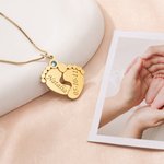 Personalized Baby Feet Pendant Birthstone Necklace with Engraved Text Birth Announcement Birthday Baby Shower Gift for Baby New Mom