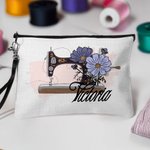 Personifierad symaskin för vintage-blommor Bärbar sminkväska med namn och handledsrem Födelsedagspresent för kvinnor som älskar att sy och pyssla