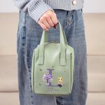 Personalised Birth Flower Cartoon Character PU Leather Makeup Bag with Handle and Travel Anniversary Birthday Gift for Women