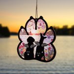 Personalised Dog Silhouette Paw Shape Window Hanging Suncatcher Christmas Ornament with Names Sympathy Memorial Remembrance Gift for Dog Lovers