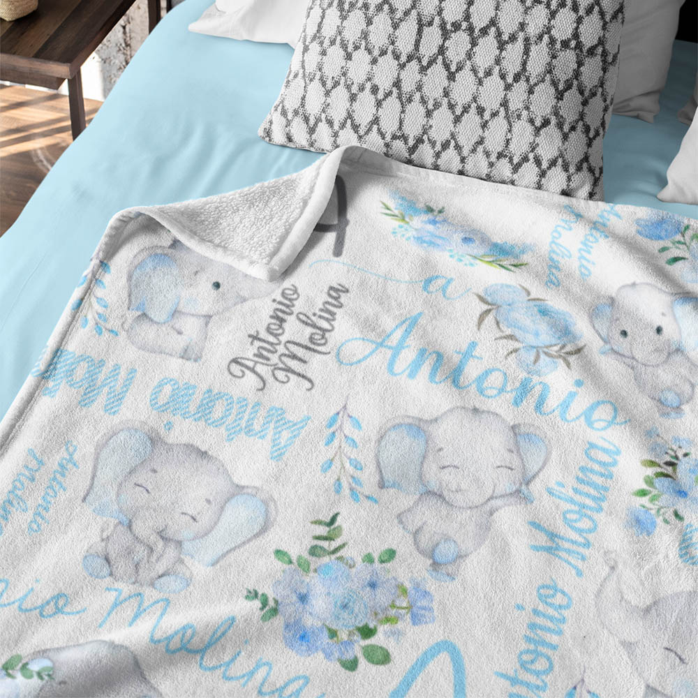 Personalised Minky Baby Name Blanket Floral Elephant Design | Custom Newborn Girl Shower Gift & Keepsake
