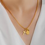 Personalizada Virgen María Cruz Collar con Piedra de Nacimiento Dainty Joyería Cumpleaños Religioso Bautizo Regalo para Mujeres Cristianas