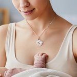 Personalized Baby Feet Pendant Birthstone Necklace with Engraved Text Birth Announcement Birthday Baby Shower Gift for Baby New Mom