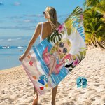 Serviette de Plage Personnalisée avec Personnage de Dessin Animé et Nom Motif Plantes Tropicales Cadeau Anniversaire Plage Vacances pour Femme Fille