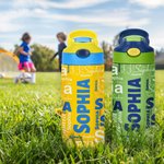 Borraccia da 350 ml personalizzata con nome cannuccia in silicone e coperchio antigoccia regalo per il ritorno a scuola per bambini