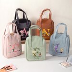 Personalised Birth Flower Cartoon Character PU Leather Makeup Bag with Handle and Travel Anniversary Birthday Gift for Women