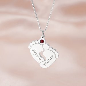 Collier Prénom de Bébé Personnailisé Forme Pieds avec Pierre de Naissance Cadeau Anniversaire Fête der Mères