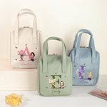 Personalised Birth Flower Cartoon Character PU Leather Makeup Bag with Handle and Travel Anniversary Birthday Gift for Women