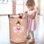 Cesto grande impermeable personalizado con nombre y asa para la ropa sucia de una bailarina de dibujos animados Regalo de cumpleaños para los amantes del ballet