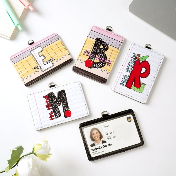 Henkilökohtainen Kynä Apple PU Nahka ID Badge haltija Initial ja nimi Takaisin kouluun Opettajan päivä arvostus lahja opettajalle