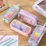 Personalized Cute Large Mesh Pencil Case With Two Compartments and Name School Supplies Back to School Gift for Boys Girls