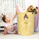 Cesto grande impermeable personalizado con nombre y asa para la ropa sucia de una bailarina de dibujos animados Regalo de cumpleaños para los amantes del ballet